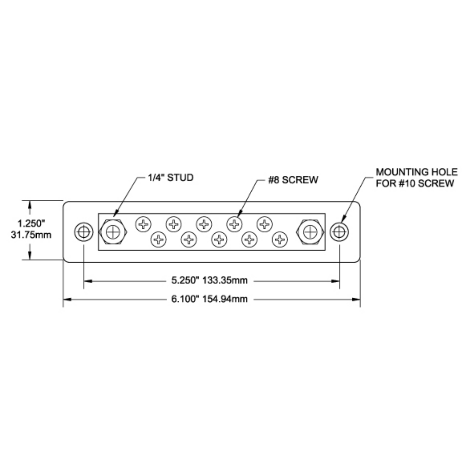 Blue Sea Systems, Verteilschiene 150A, 12-Fach 2x M6, 10x M4