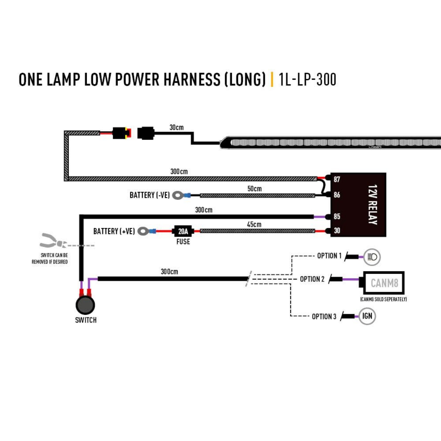 Lazer Single-lamp harness kit, 3m, 2-Pol, Triple-R Elite/ ST Evolution/ Linear/ Sentinel (ohne Pos. Leuchte)