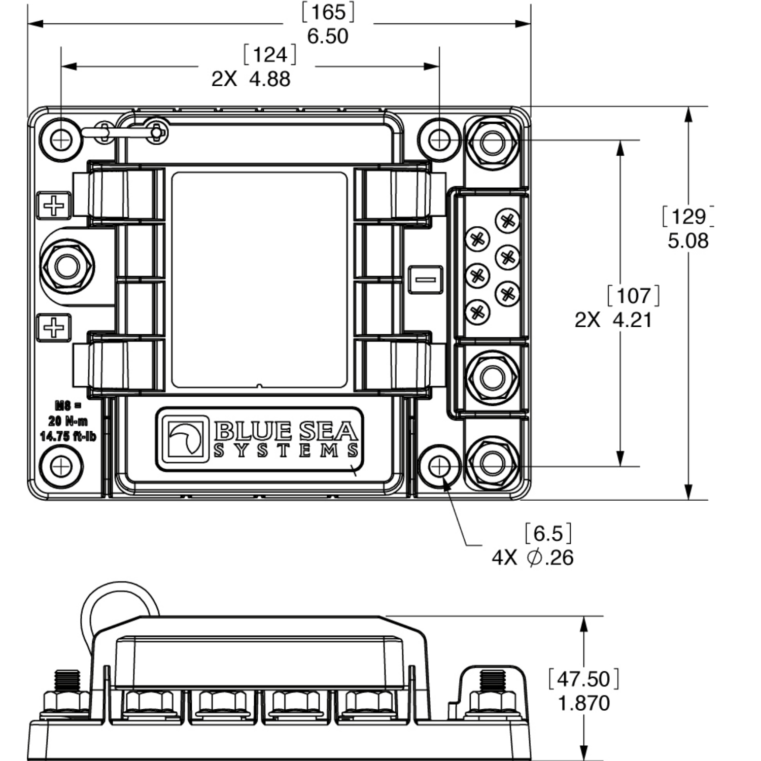 Blue Sea Systems, Sicherungsverteiler Safety-Hub, 10-Fach wasserdicht, mit integriertem Masseverteiler, 6xFlachsicherungen/ ATO, 4xMIDI